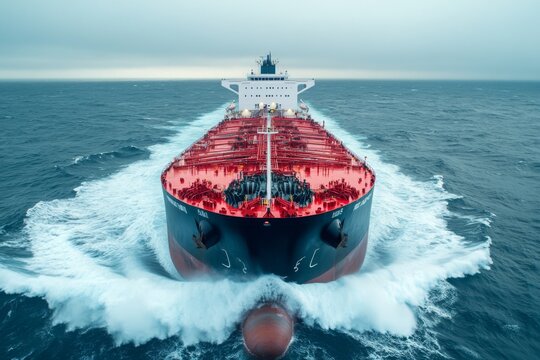 Aerial view of an oil tanker ship . a bird's-eye tanker vlcc ship.	