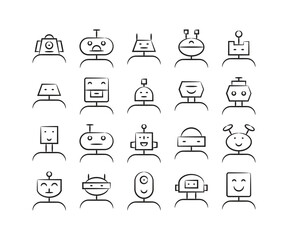 hand drawn and sketch robot head avatars set vector illustration