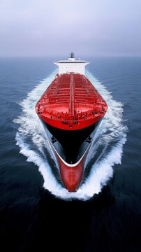 Aerial view of an oil tanker ship . a bird's-eye tanker vlcc ship.	