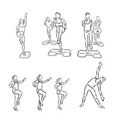 Hand drawn sketch of an exercising woman. Vector illustration.