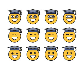 smile student face emoticons set