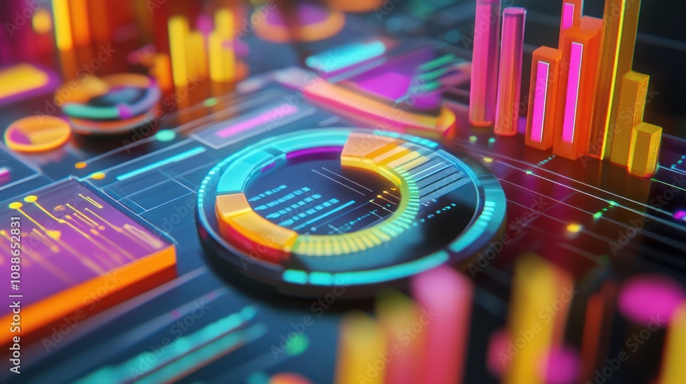 Aufkleber 3d render showcasing seo optimization with web analytics, marketing metrics, and data visualization 