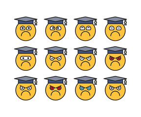 bored and moody student emoticons set