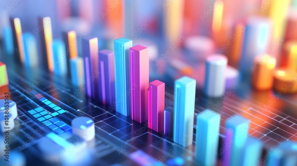 Poster 3d render showcasing seo optimization with web analytics, marketing metrics, and data visualization 