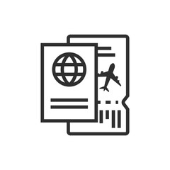 Minimalist Illustration of Passport and Airplane Ticket Icon