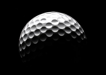 close up of golf ball showcasing its textured surface against black background, highlighting dimples and spherical shape. image evokes sense of precision and sport