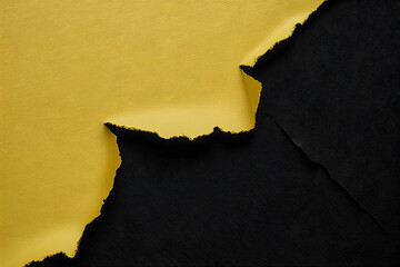 Torn yellow and black textured paper background, minimalistic abstract design, bold contrast...