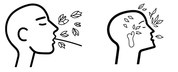 An icon to represent breathing difficulties. An icon to represent respiratory difficulties. An icon to represent breathing exercise. Modern illustration.