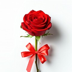 red roses and redribbon on white background 