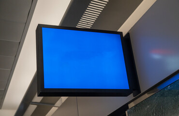 Fototapeta premium Blue notice board empty with copy space, mockup for your poster