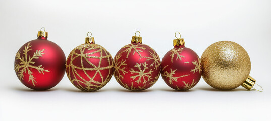 Red and gold Christmas ornaments with snowflake designs, perfect for festive decor