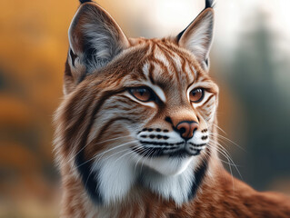 Naklejka premium Majestic Bobcat, Lynx rufus, close up with detailed fur in a forest landscape