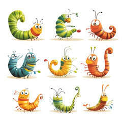 Naklejka premium Funny Cartoon Worms Illustration
