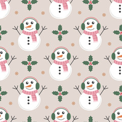 Seamless Snowman Christmas pattern in vector