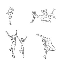 Hand drawn sketch of an exercising woman. Vector illustration.