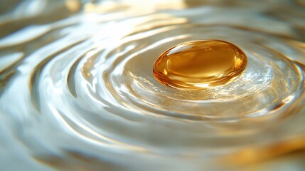 Golden capsule floats on rippling water.