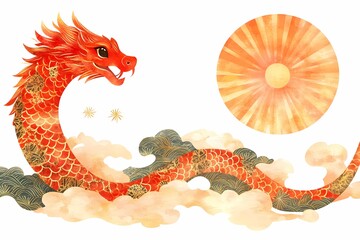 Obraz premium Golden Floral Chinese New Year Snake Illustration