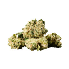 A sharp macro photograph of a cannabis flower, emphasizing frosty trichomes, vibrant green hues, and intricate textures. Perfect for artistic and educational cannabis content.