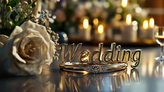 Wedding bliss: video narrative showcasing charm of wedding decor, paired with meaningful text, offering visual journey through lights, intimate atmosphere of bride and groom day.