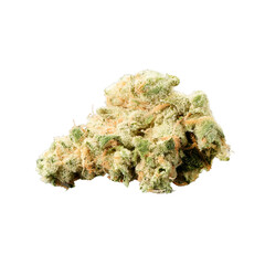 A close-up macro photograph of a cannabis bud, showcasing frosty trichomes, intricate textures, and natural beauty. Perfect for cannabis branding and health-focused visuals.