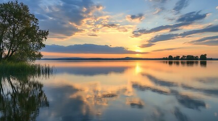 Fototapeta premium Sunset Reflection on Calm Lake