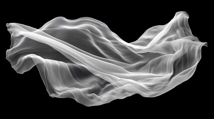 Flowing white fabric on black background.