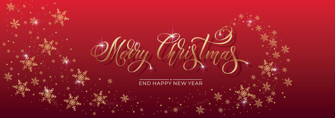 Merry Christmas and Happy New Year hand lettering calligraphy. Vector holiday illustration element. Typographic element for congratulations.