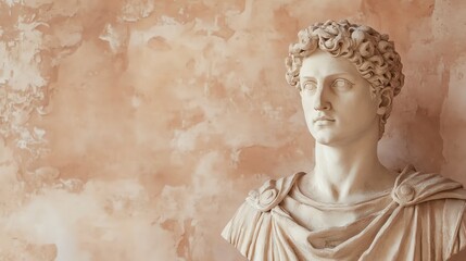 Naklejka premium A white marble bust of a young man in classical style.