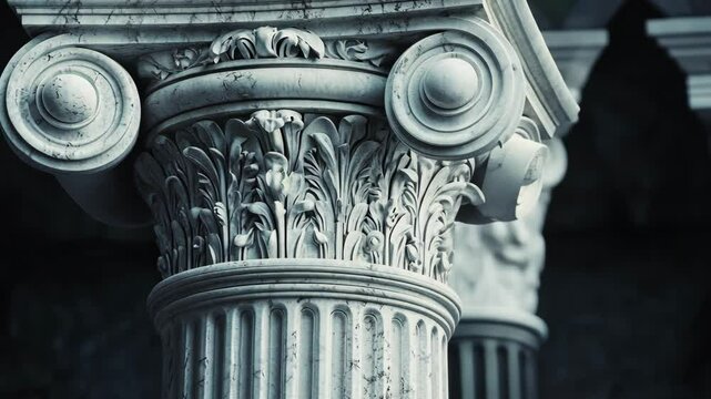 The image centers on the capital and shaft of a fluted stone column