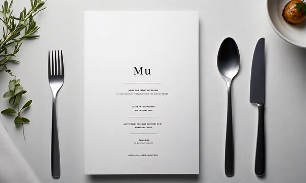 Minimalist Restaurant Menu Design with Elegant Cutlery and Greenery