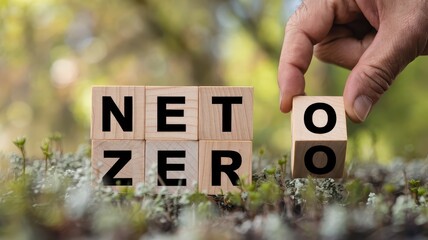 Net Zero Wooden Blocks Expressing Environmental Sustainability and Conservation Concepts