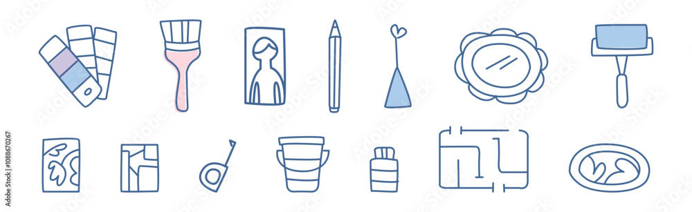 Poster interior design line object and elements vector set
