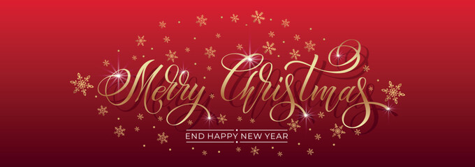 Merry Christmas and Happy New Year hand lettering calligraphy. Vector holiday illustration element. Typographic element for congratulations.