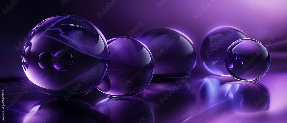Poster abstract orbs in amethyst: a series of shimmering, translucent orbs in a gradient of amethyst hues. 