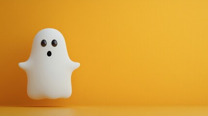 Cute Cartoon Ghost Halloween 3D Render Orange Background Spooky Fun