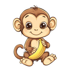 Obraz premium Cute Monkey Holding a Banana
