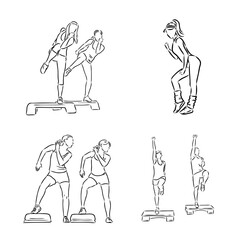 Hand drawn sketch of an exercising woman. Vector illustration.
