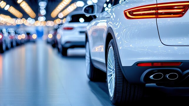 New luxury SUV on display in modern car showroom with sleek design and premium ambiance for auto enthusiasts and buyers