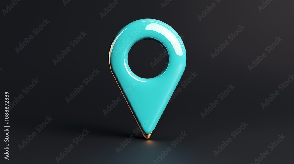 Poster teal location icon 3d render map pin gps navigation travel app website interface symbol design