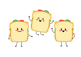 Sandwich character. Sandwich isolated on white background. Vector cartoon illustration of snack.