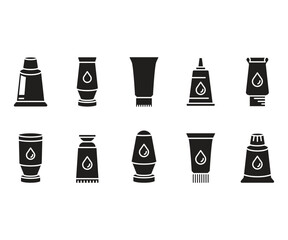Fototapeta premium ink and color tube icons set glyph illustration