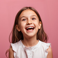 happy girl on pink background