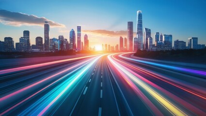 Obraz premium The light trails on the modern building background