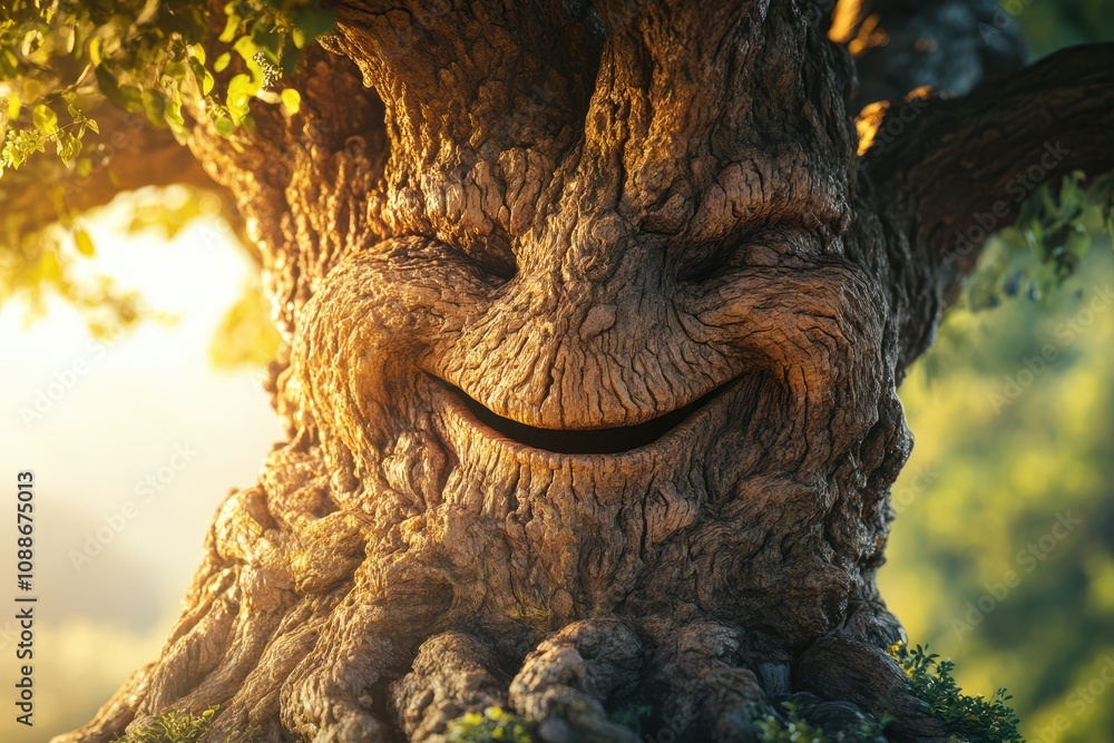 Poster a tree with a smiling face on it
