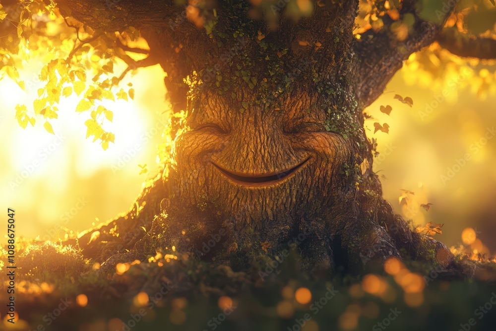 Poster a tree with a smiling face on it