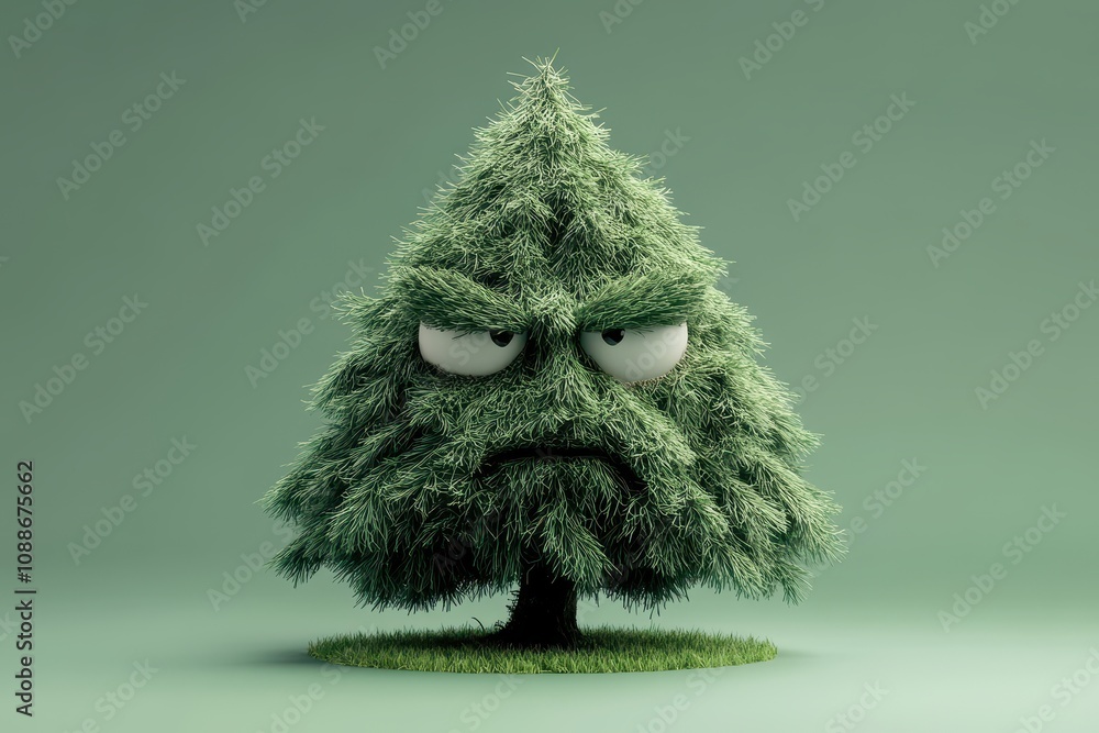 Aufkleber a tree with a face and a frowning expression