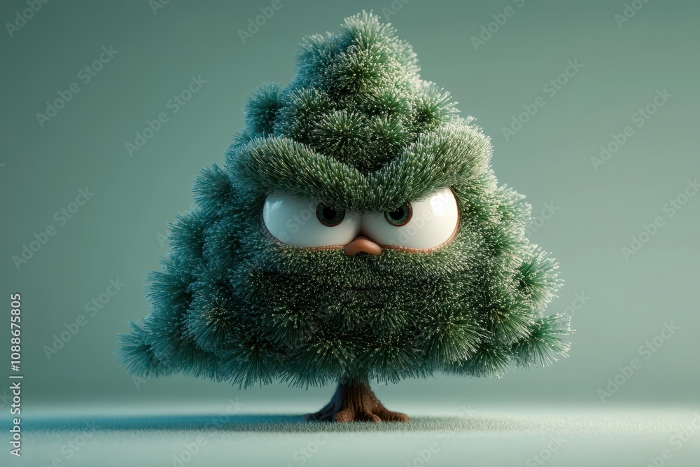 Poster a tree with a face and a frowning expression