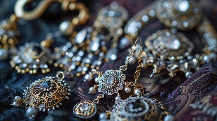 Fototapeta premium Silver Jewellery Collection. Antique Earring with Metallic Elegance and Glamour