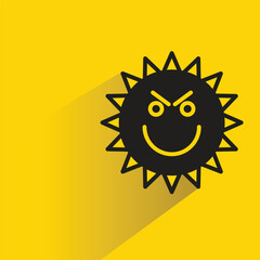 happy sun with shadow on yellow background