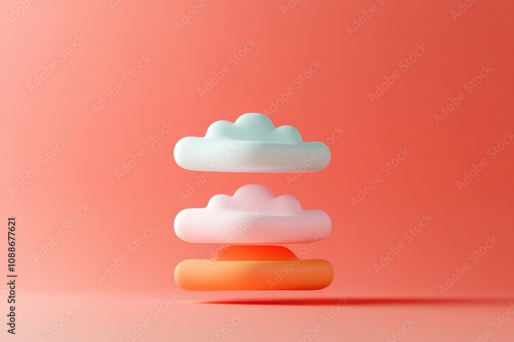 Poster a stack of three clouds on a red background